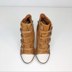 Ash Tan and White Wedge Sneakers